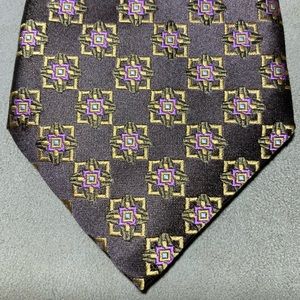 Canali Tie Brown Gold Pink 100% Silk Italy